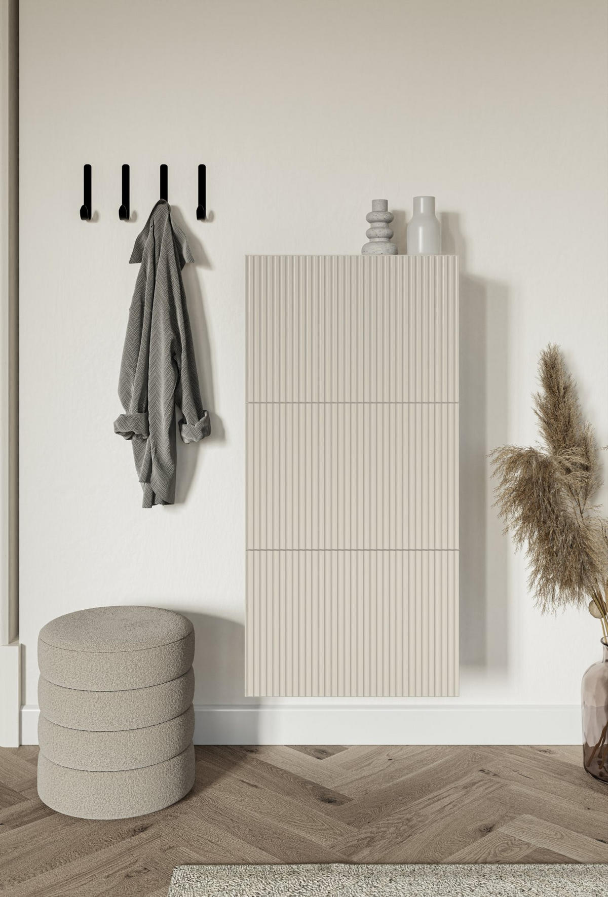 WAND-SCHUHSCHRANK Veldio mit 3 Klappen Greige 50 cm - Taupe, Holzwerkstoff (50/103/30cm) - Selsey
