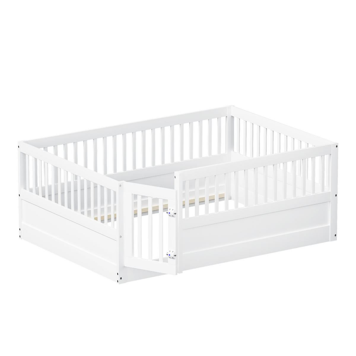 KINDERBETT 140/200 cm weiß aus Massivholz mit Zaun und Tür - Weiß, Holz (140/200cm) - OKWISH