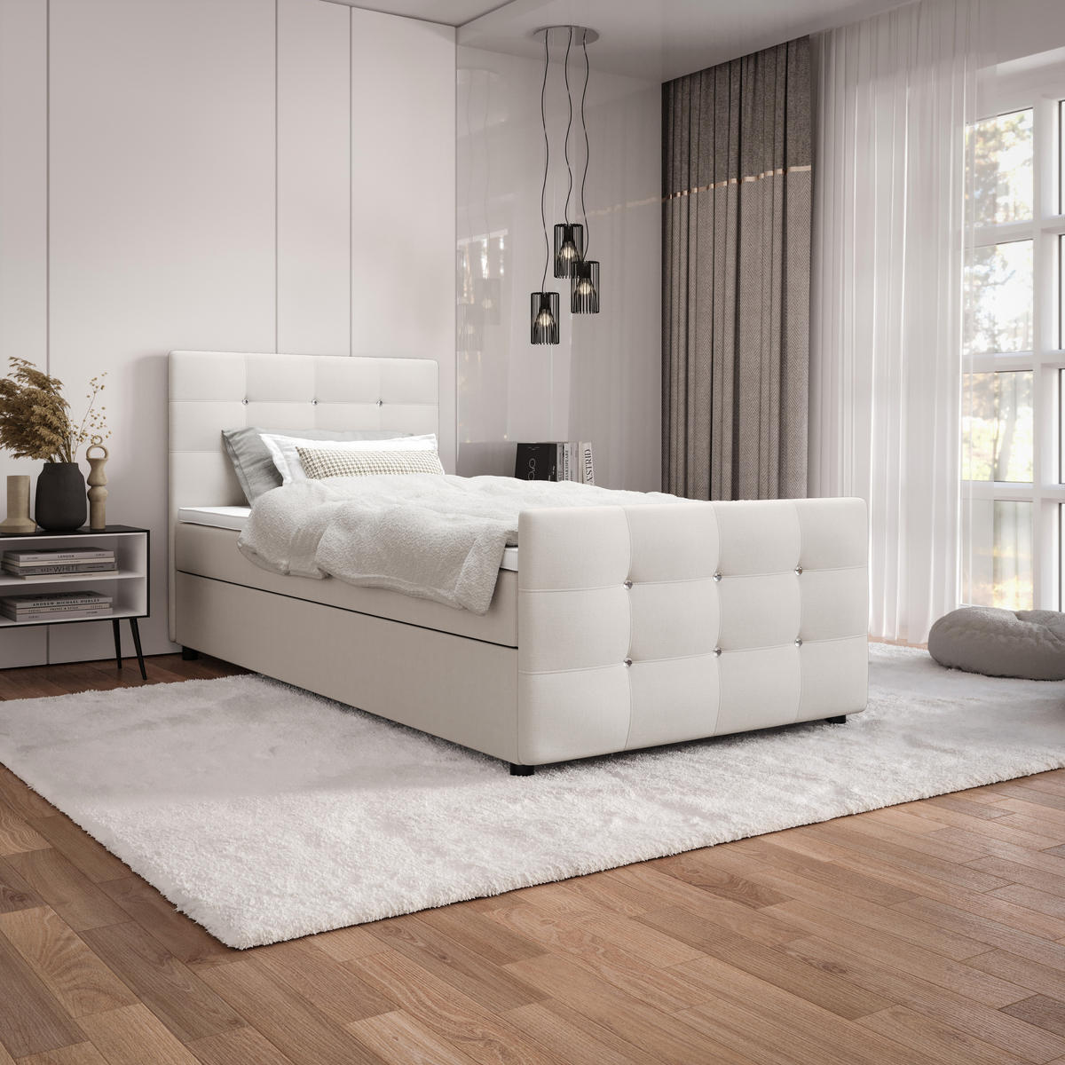 BOXBETT KLEO mini 120x200, mit Matratze H3 und Topper, Cosmic 10 - Beige, Holz/Kunststoff (120/200cm) - Bedante