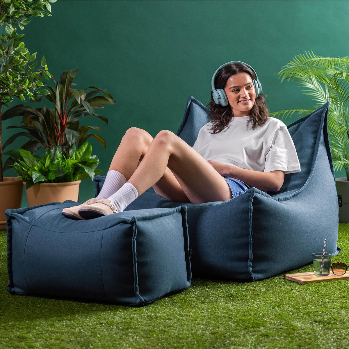 SITZSACK Outdoor-Sessel Alto + Hocker - Blau, Textil (94/75/94cm) - icon