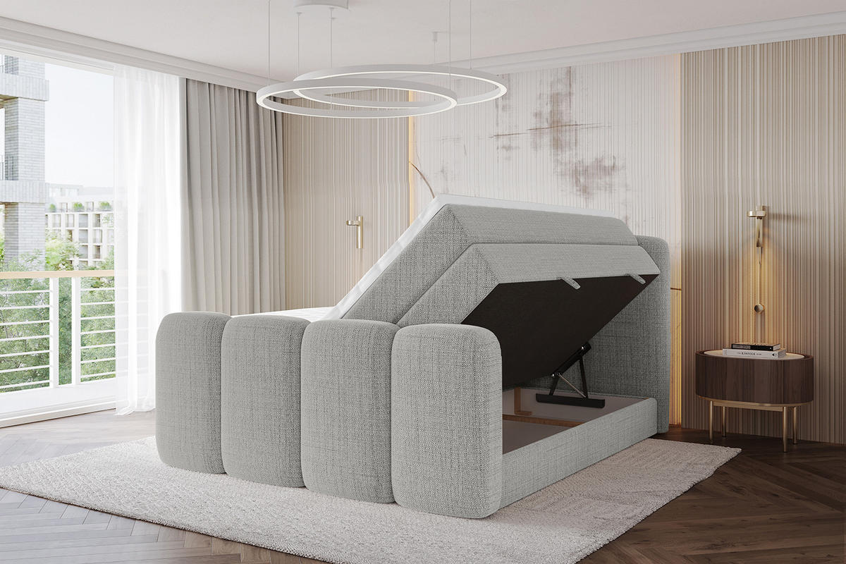 BOXBETT mit Matratze H3|H4 - NINA-Z KING - 140x200 cm - Hellgrau - Hellgrau, Holzwerkstoff (140/200cm) - ALTDECOR