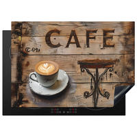 HERDABDECKPLATTE Cafe - Holz - Kaffee - Regale Herdabdeckung Induktionsfeld 75x52 cm - Schwarz, Kunststoff (75/52/0.2cm) - MuchoWow