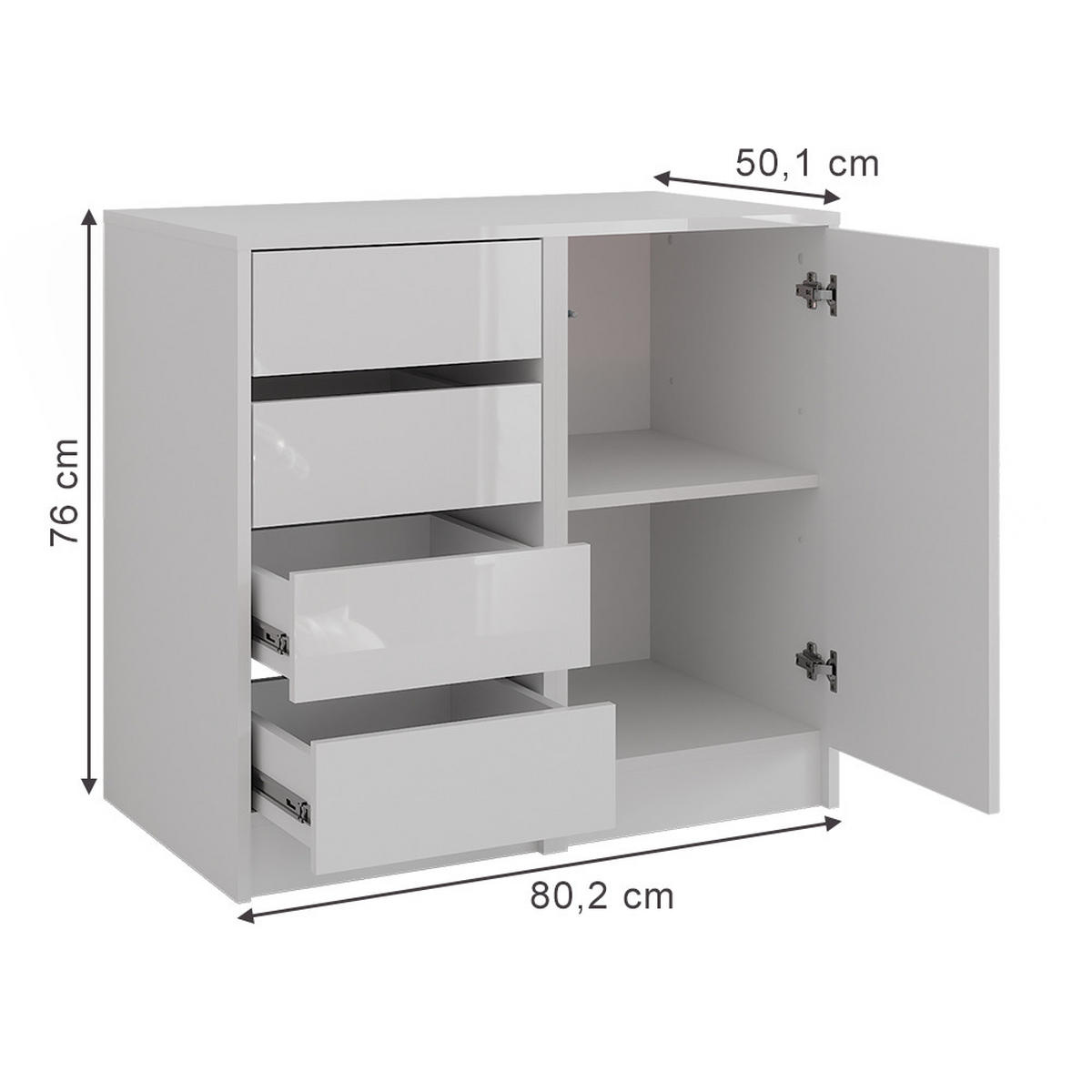 KOMMODE Sherry Weiß/Weiß Hochglanz 80.2 x 76 cm 2 Teile - Weiß Hochglanz, Holzwerkstoff (50.1cm) - Vicco