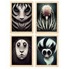 POSTER Set mit 4 Schwarz und weiß Tier im T Burton Goth Stil A4 Rahmen aus hellem Holz - Beige, Papier (29.7/3cm) - Nacnic