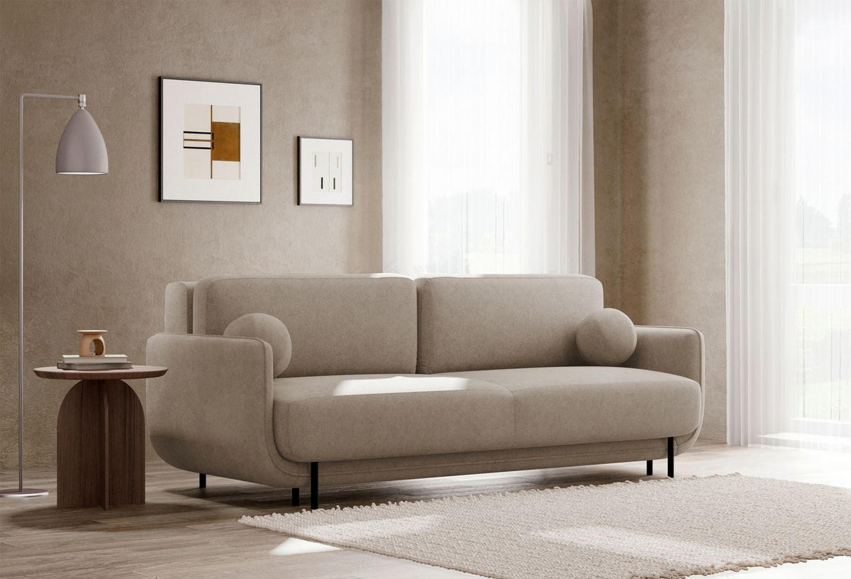 SCHLAFSOFA Ovals Beige - Beige/Schwarz, Textil/Metall (236/95/96cm) - Selsey