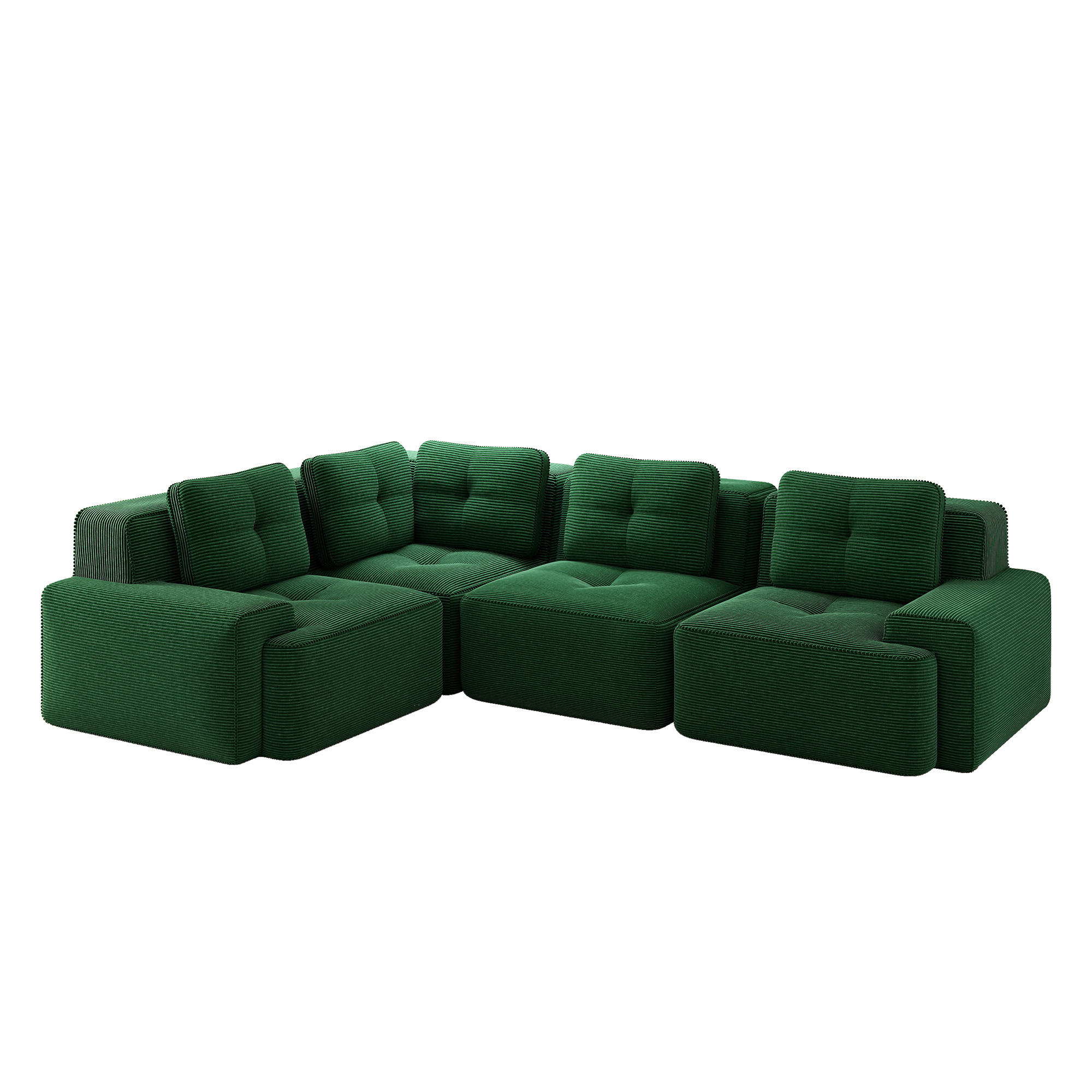 ECKSOFA Cord Grün mit Kissen - Grün, Textil (382/177cm) - WISHDOR