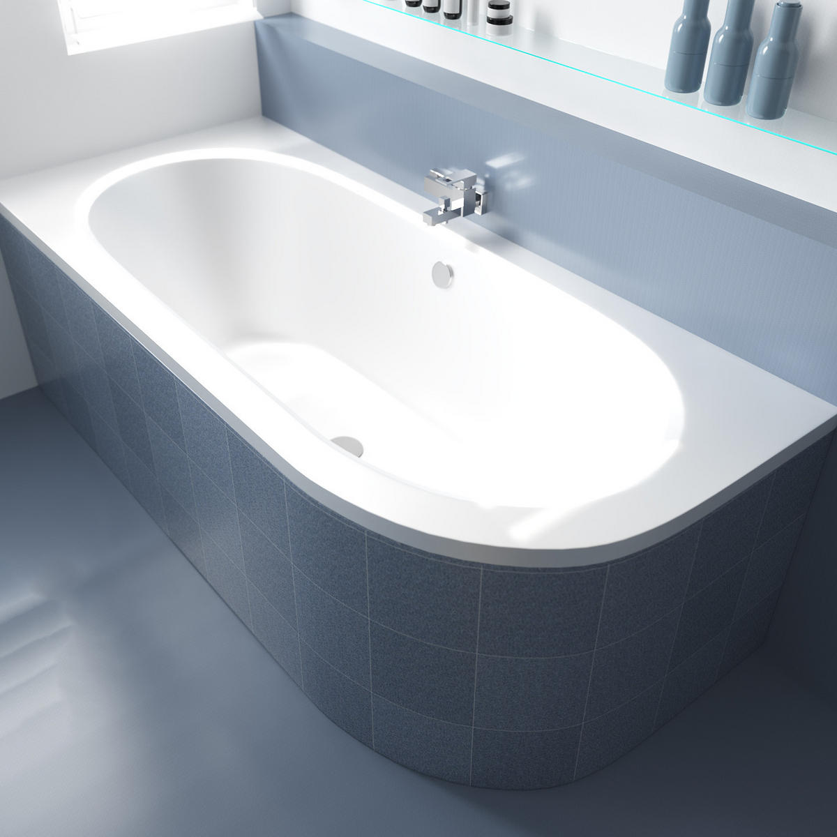 BADEWANNE Eckwanne AVITA 180/80 Links mit Styro Ablauf Füße - Weiß, Kunststoff (80/55.5/180cm) - bad land