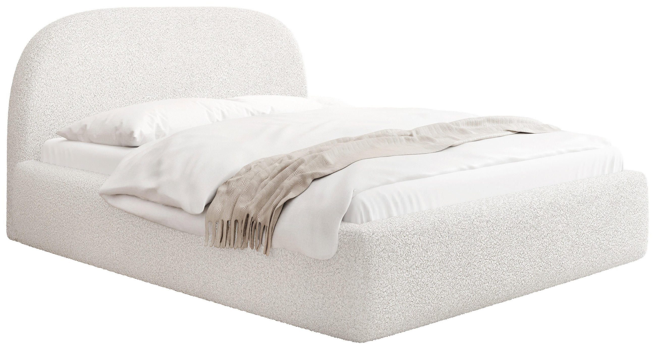 POLSTERBETT Puro mit Bettkasten, Weiß Boucle 120 x 200 cm – mit Metall-Lattenrost - Birkefarben/Schwarz, Kunststoff/Textil (120/200cm) - WFL GROUP