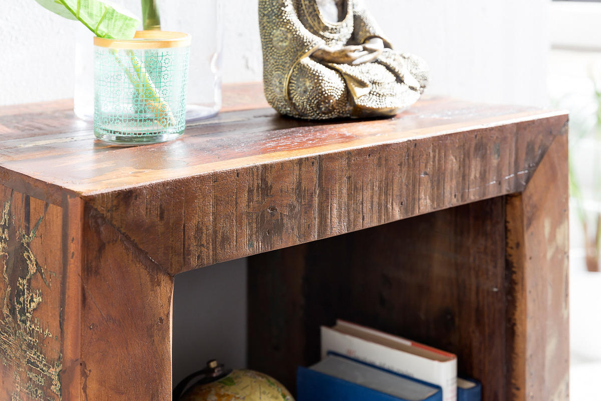 REGAL Massivholz Mango Cubeform Vintage EWA, Braun 45x35x90 cm - Braun, Holz (45/90/35cm) - KADIMA DESIGN