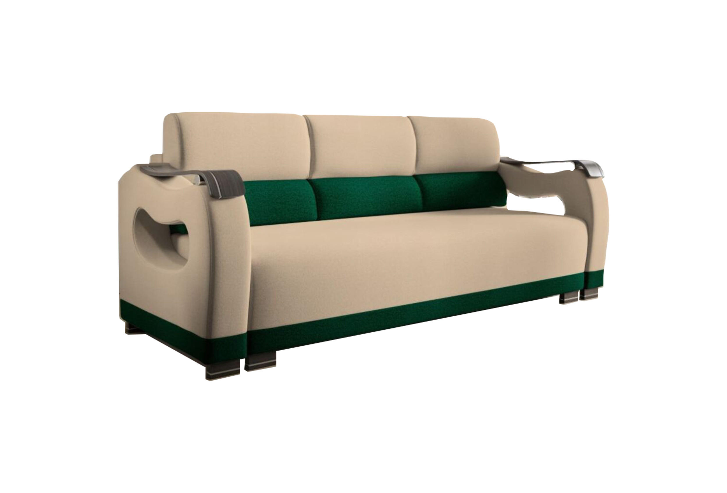 SCHLAFSOFA - Bettsofa Muscari II - Beige + Grün (Loca 15 + Loca 03) - Grün, Holz (227/90/92cm) - Möblo