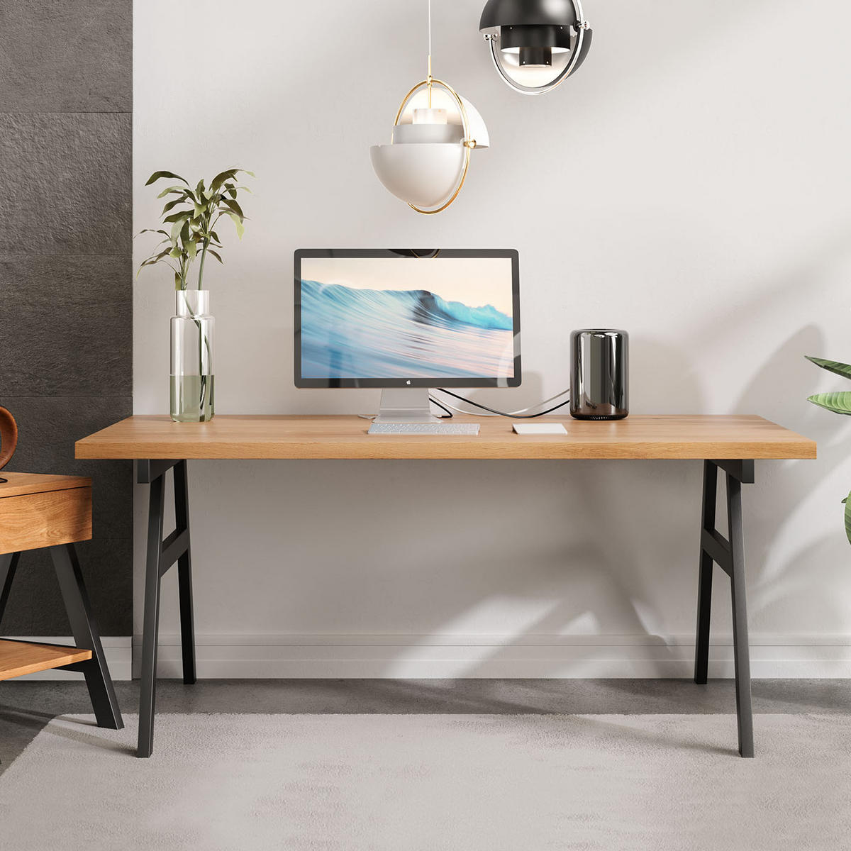 SCHREIBTISCH Arn aus massivem Eichenholz - Eichefarben/Schwarz, Holz/Metall (100/180/77cm) - Danzz