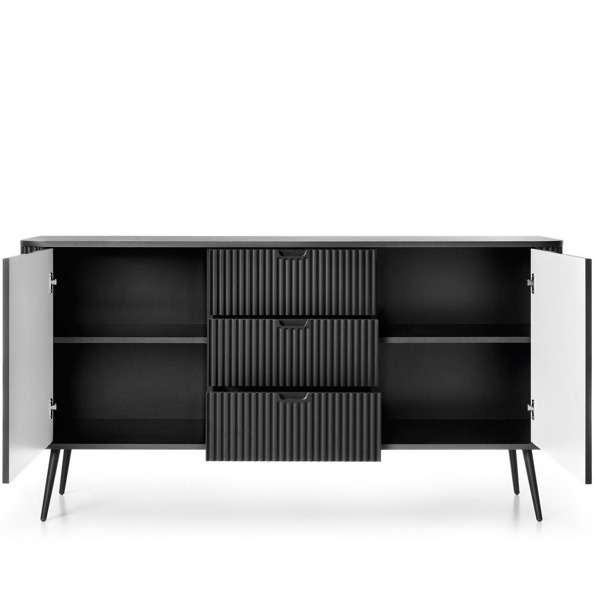 KOMMODE Zova Schwarz, Schwarze Beine, Kombikommode - Schwarz, Holzwerkstoff/Metall (168/87/39cm) - Bettso