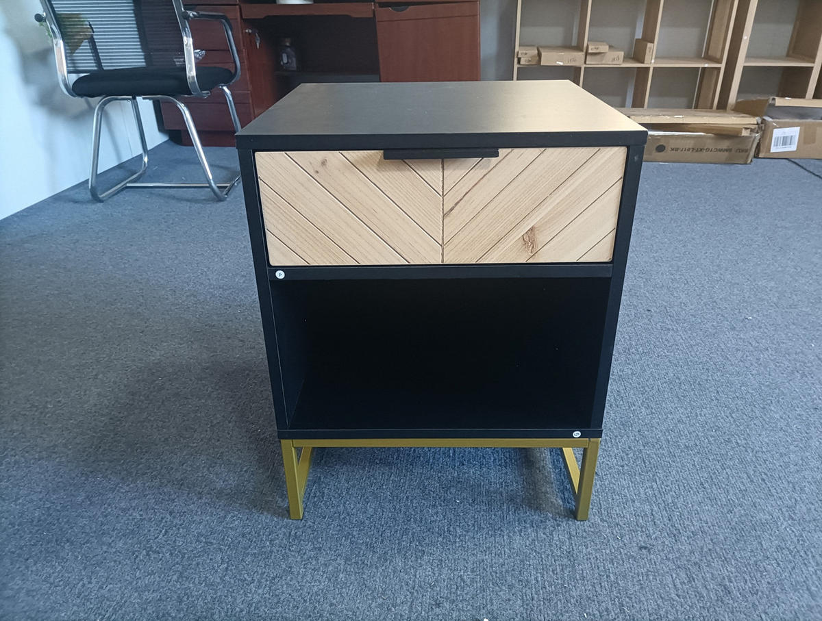 NACHTTISCH 43/55/40 cm Schwarz/Natur aus MDF mit Schublade - Hellbraun, Holzwerkstoff (43/55/40cm) - OKMYHOME