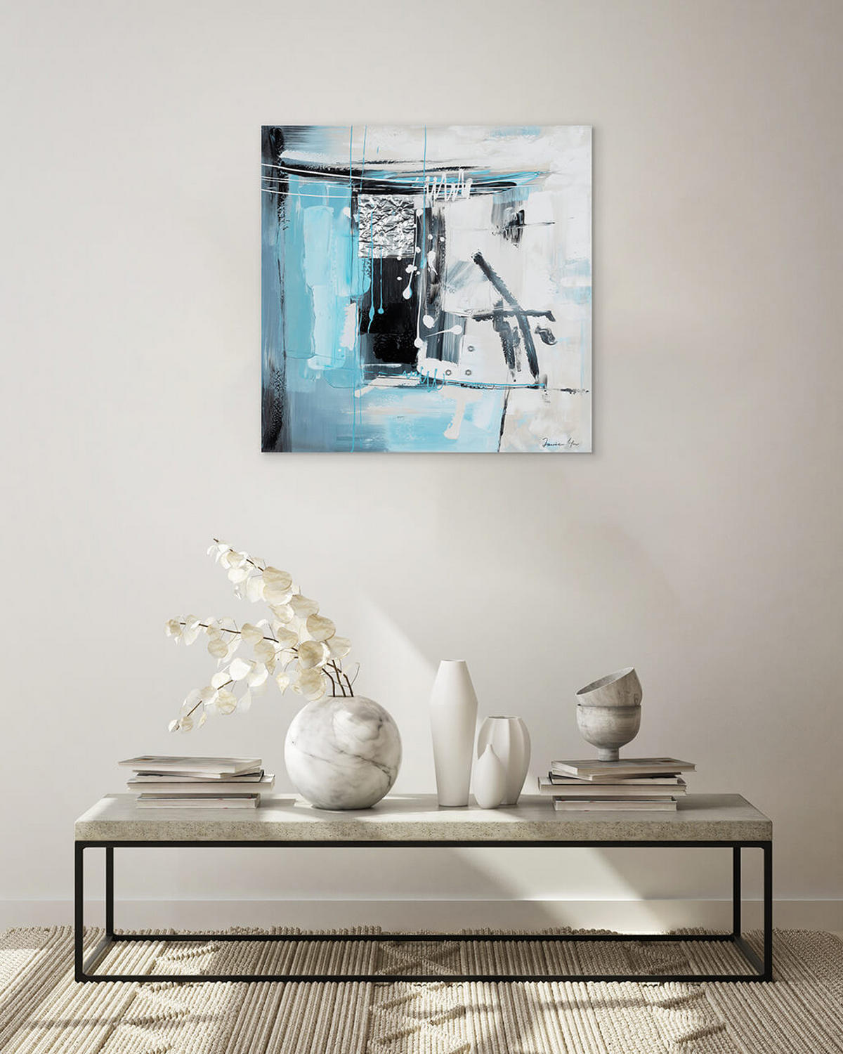 OLEJOMAĽBA 80/80 cm, Zvieratá - sivá/tyrkysová, drevo/textil (80/80cm) - KUNSTLOFT