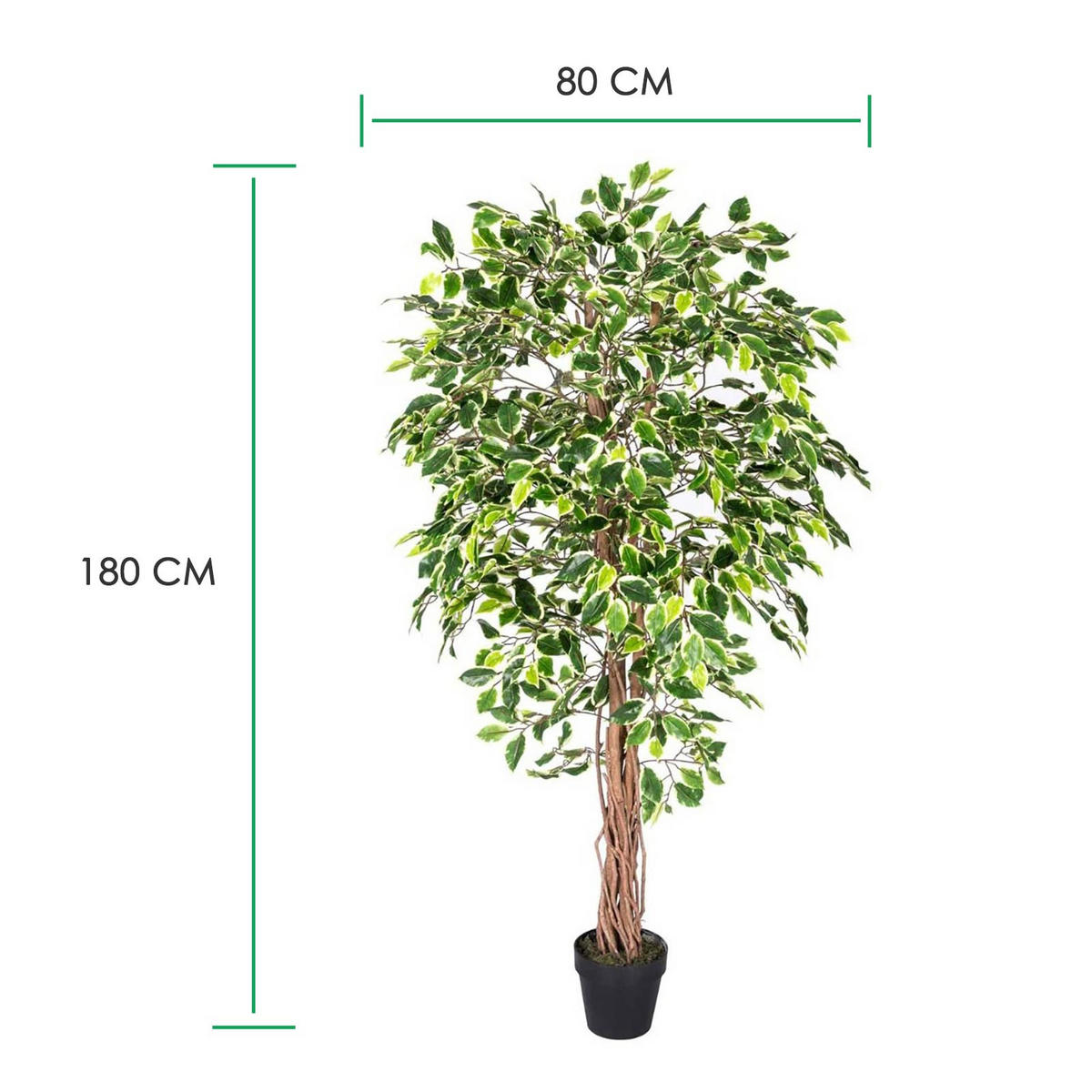 KUNSTBAUM Ficus benjamini, 180 cm - Multicolor, Kunststoff (180cm) - Homescapes