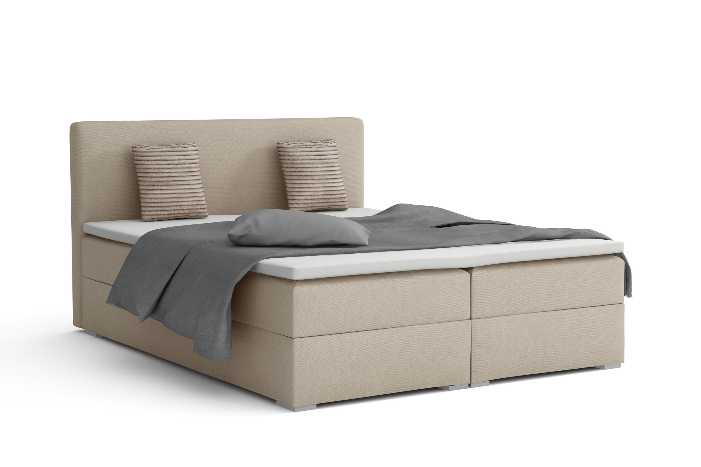 BOXBETT BELLO 160x200 in Velour Beige H3 - Beige, Holz/Holzwerkstoff (160/200cm) - Deine Möbel 24