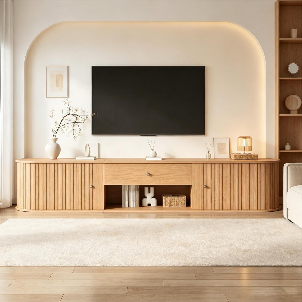 TV-SCHRANK 180x40x40cm Holzfarbe mit 2 Rollo-Türen - Naturfarben, Holzwerkstoff (180/40/40cm) - FLIEKS