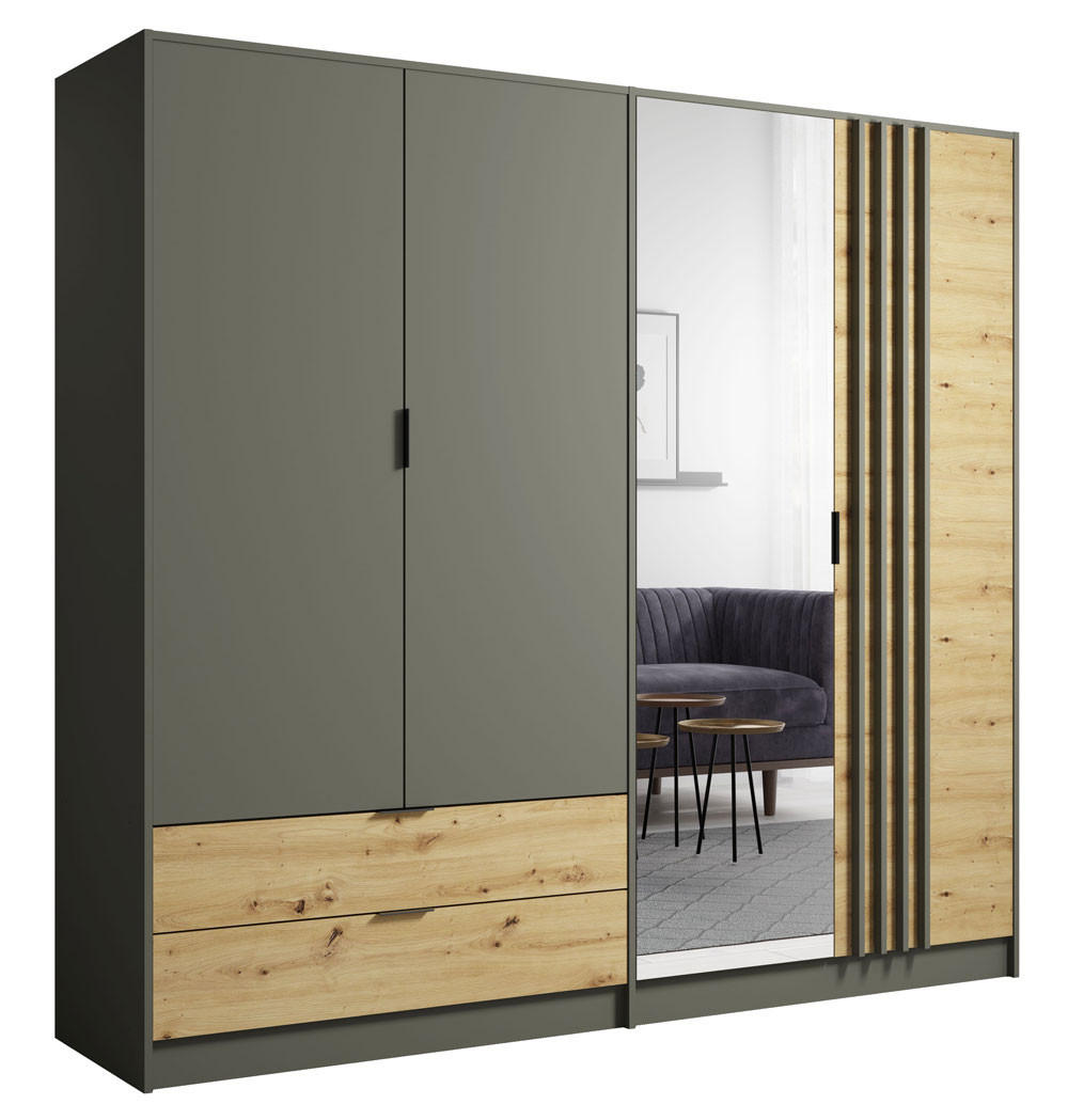 KLEIDERSCHRANK Rodgau graphit / Eiche Artisan 220 / 55 / 202,5cm - Eichefarben/Graphitfarben, Holzwerkstoff/Kunststoff (220/202.5/55cm) - Feldmann-Wohnen