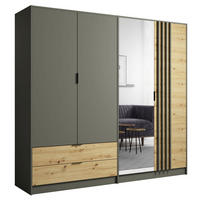 KLEIDERSCHRANK Rodgau graphit / Eiche Artisan 220 / 55 / 202,5cm - Eichefarben/Graphitfarben, Holzwerkstoff/Kunststoff (220/202.5/55cm) - Feldmann-Wohnen