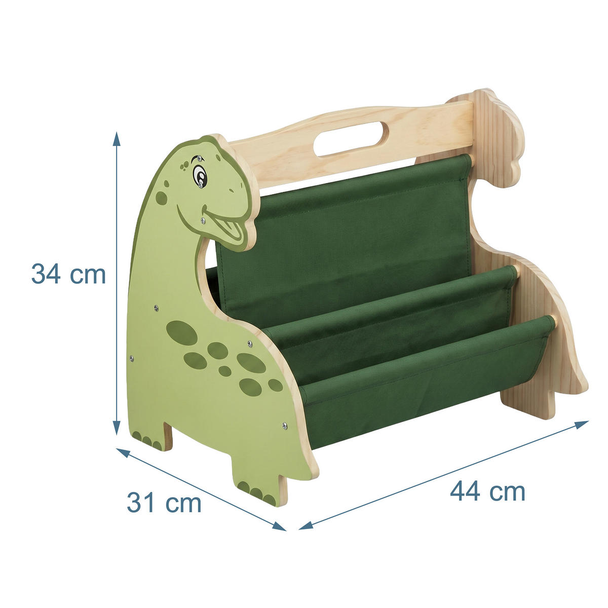 KINDERBÜCHERREGAL Weiß Natur 4 Stofffächer Dino - Multicolor, Holz/Textil (44/34/31cm) - Relaxdays