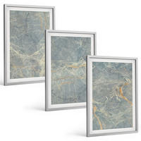 BILDER SET 3er Set - 40x60 cm Silberner Rahmen - Dekorativer Stein aus grünem Marmor - Silberfarben, Kunststoff (40/60cm) - TULUP