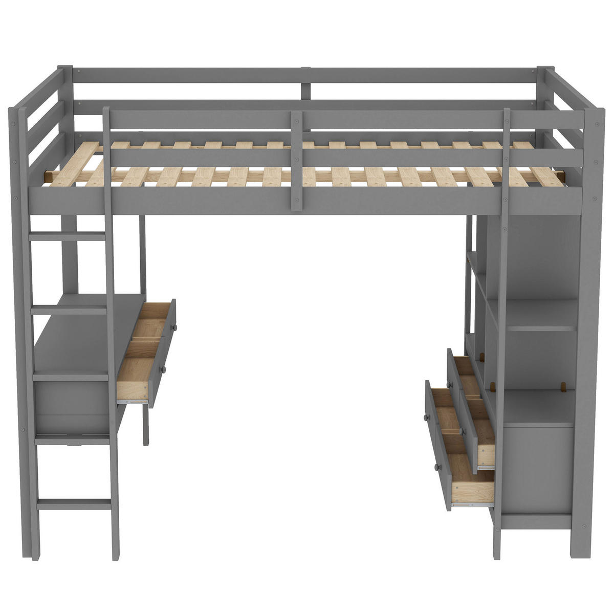 HOCHBETT 140/200 cm grau mit Stauraumschubladen und Unterbettschreibtisch - Grau, Holz (140/200cm) - OKWISH