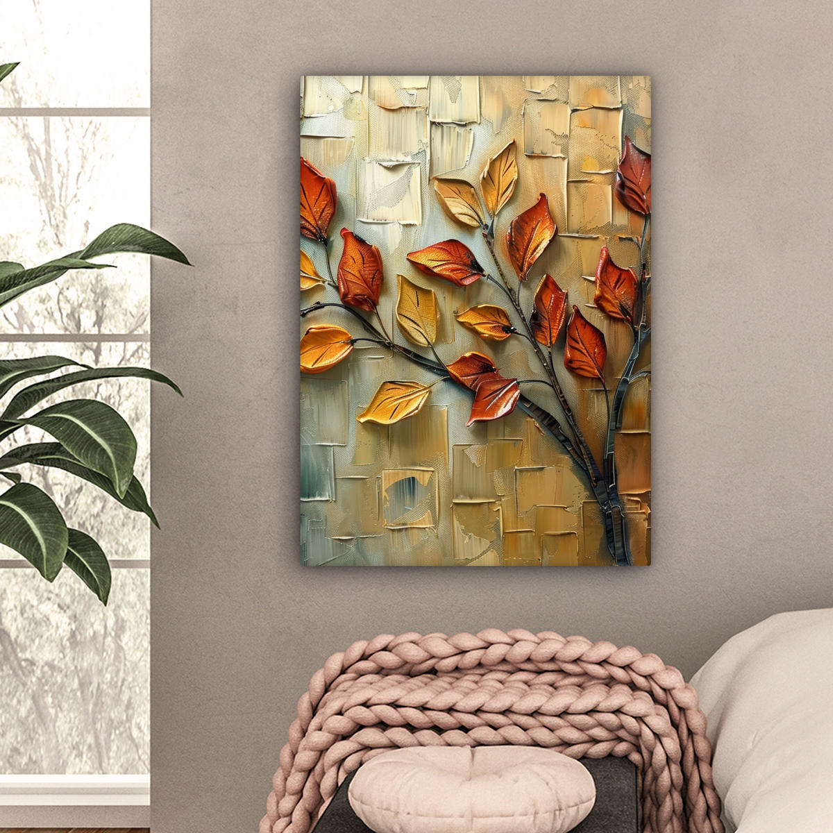 LEINWANDBILD Baum - Abstrakt - Natur - Kunst Wandbild Wohnzimmer 60x80 cm - Goldfarben, Textil (60/80cm) - MuchoWow