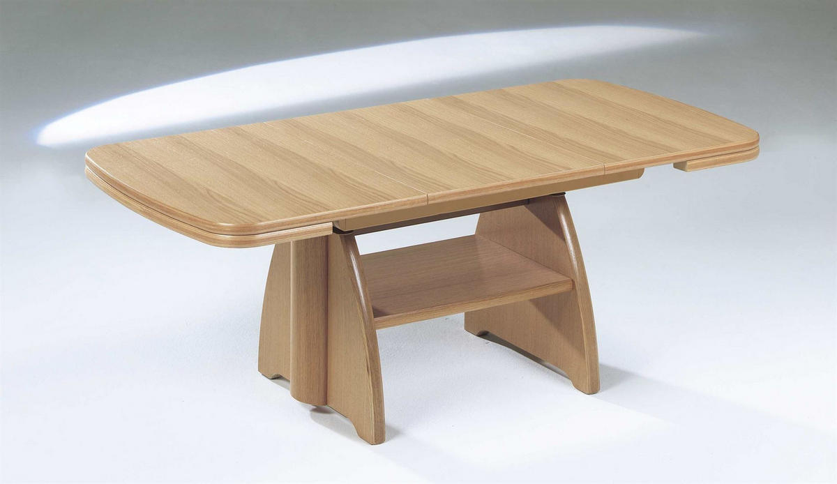 FUNKTIONSTISCH Calogera höhenverstellbar und ausziehbar 90(130,5) x 65 x 56-75 Couchtisch massiv Eiche - Braun, Holz (90/65/56cm) - 58aufmkessel