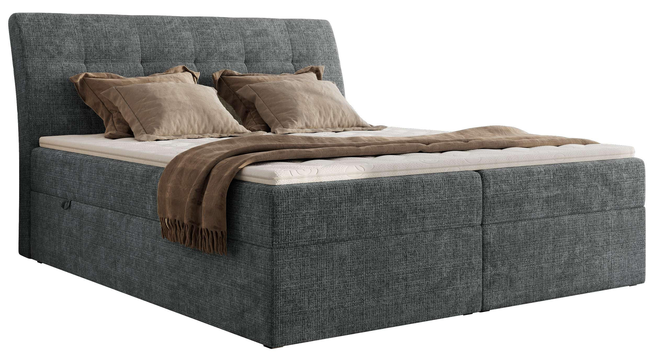 BOXBETT DAGOS 160/200 - Grau Schenille grob gewebt - H4 - Topper Visco - Grau, Textil (160/200cm) - MKS