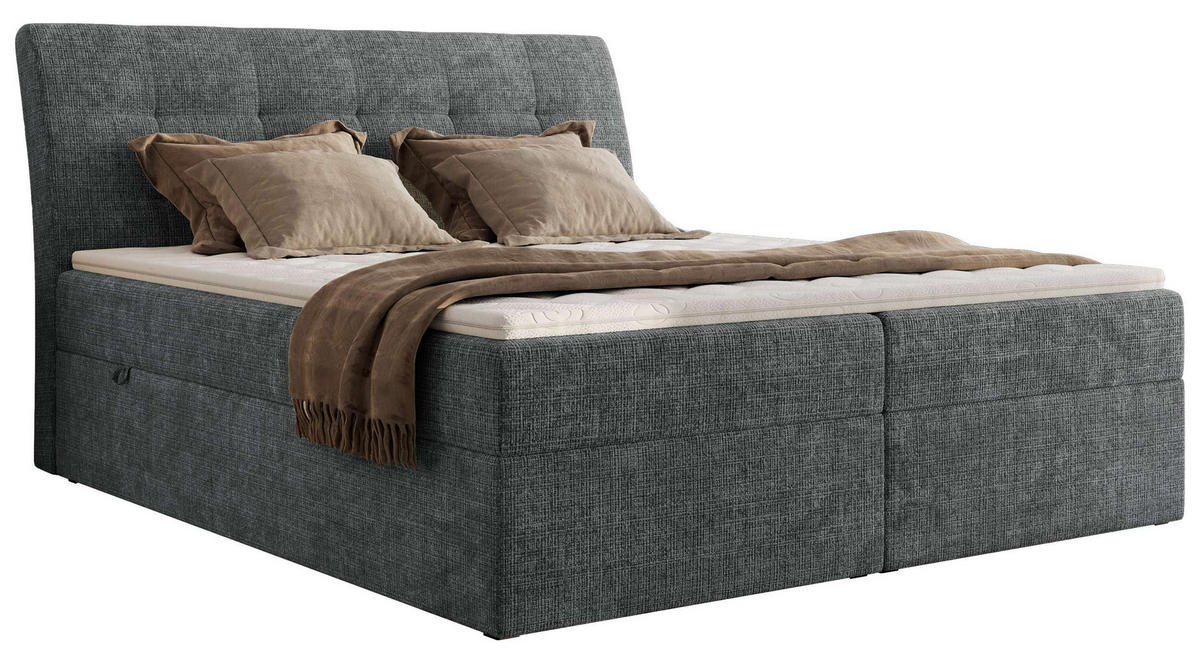 BOXBETT DAGOS 200/200 - Grau Schenille grob gewebt - H4 - Topper Visco - Grau, Textil (200/200cm) - MKS