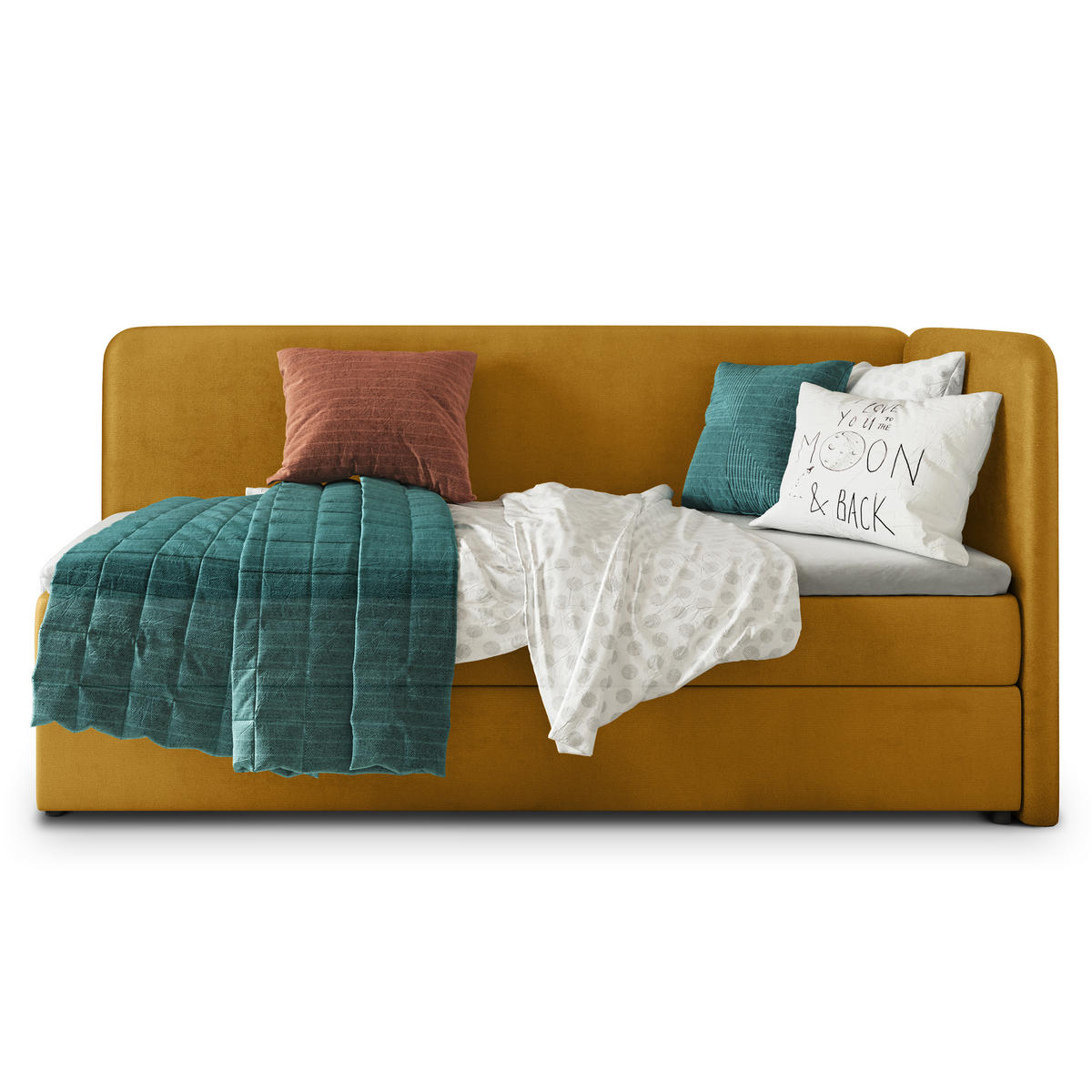 POSTEL BOXSPRING GINA 80x200 cm, s matrací a úložným prostorem, žlutá - žlutá, kompozitní dřevo/textil (80/200cm) - MASSENO