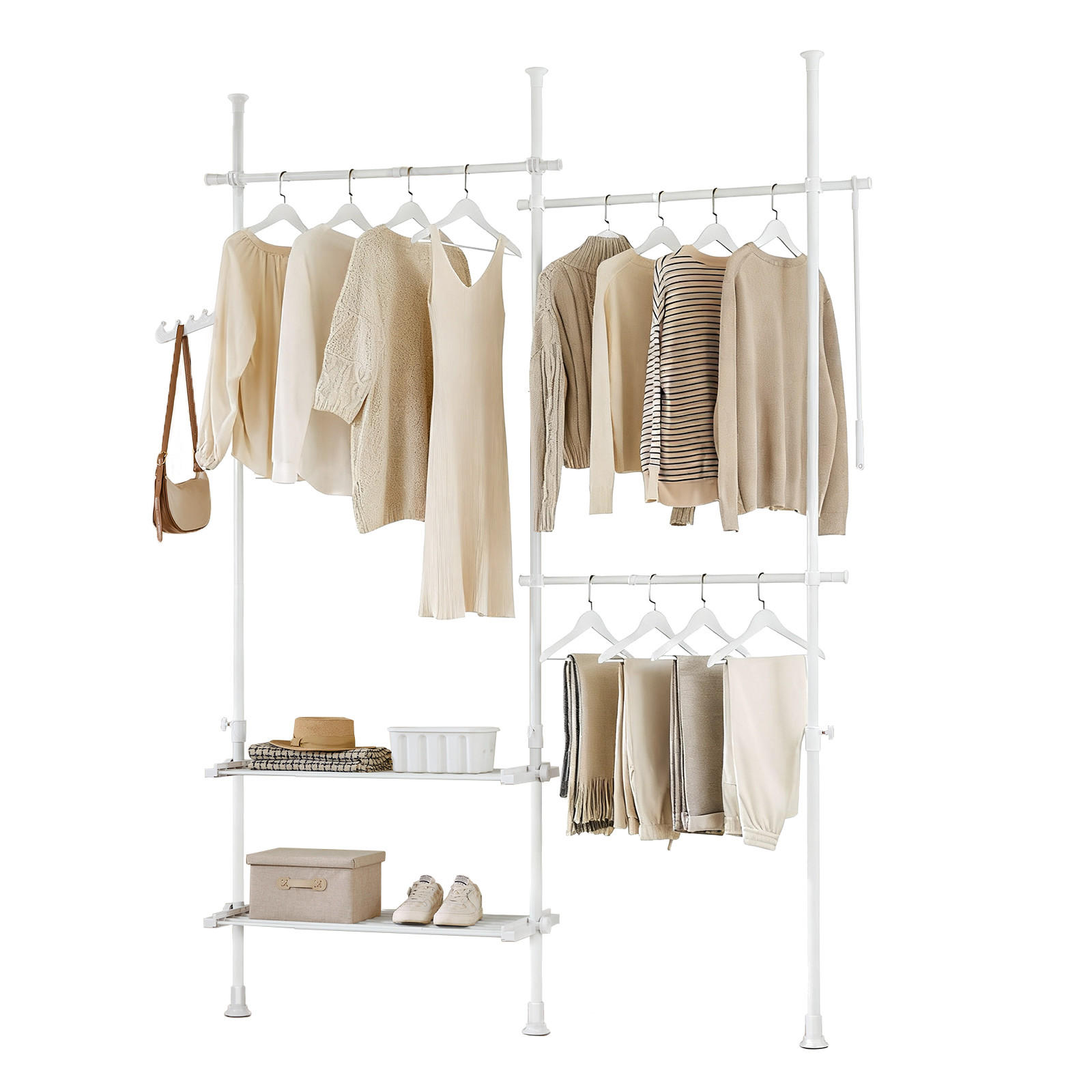 SoBuy STOJACÍ VĚŠÁK se 2 policemi Bílá 62x75x200cm Minimalistický