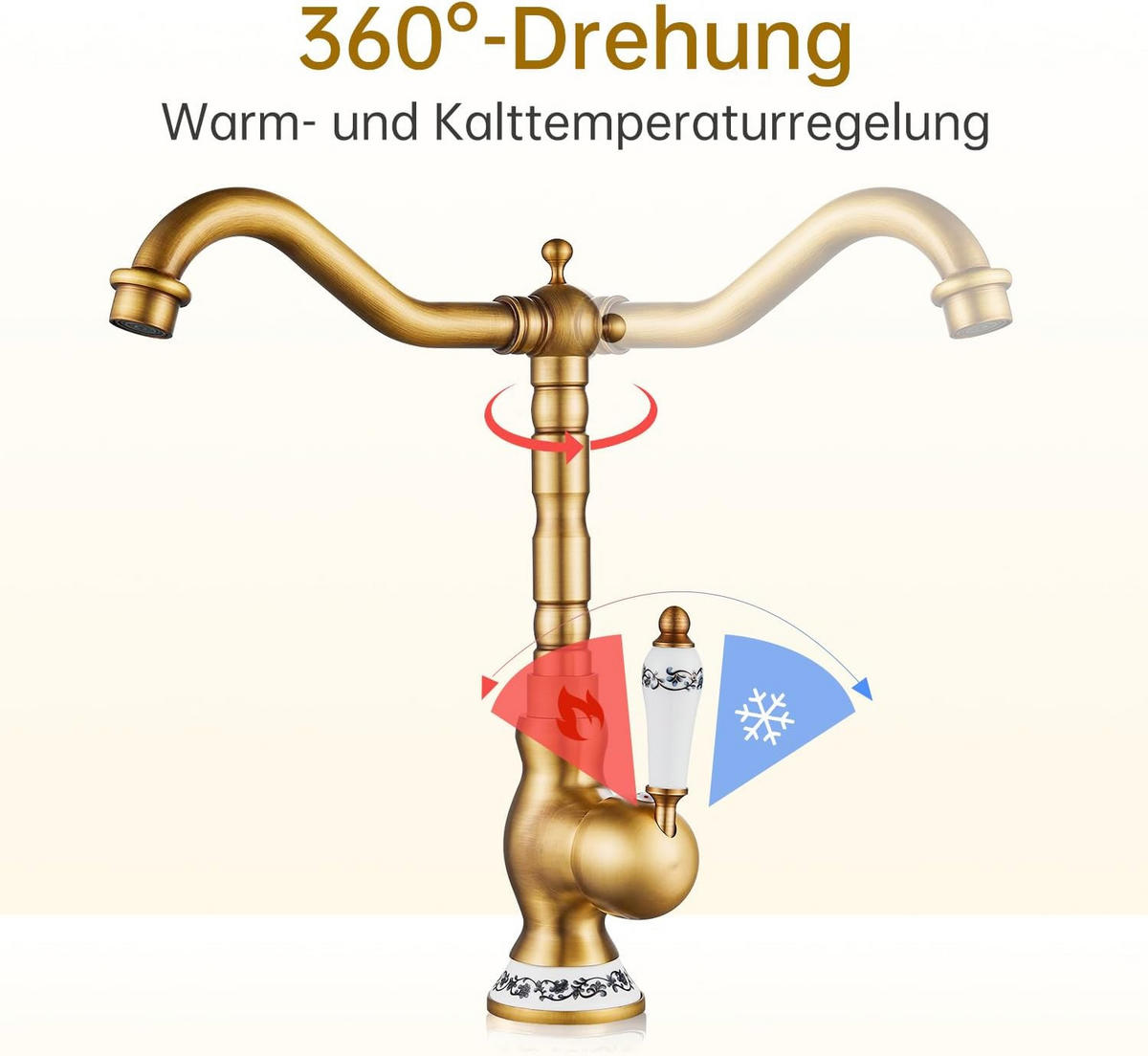 KÜCHENARMATURN, 36*23*7cm, gold, Keramik und elegantes Messingdesign. - Goldfarben, Metall (40/10/27cm) - Vallsero