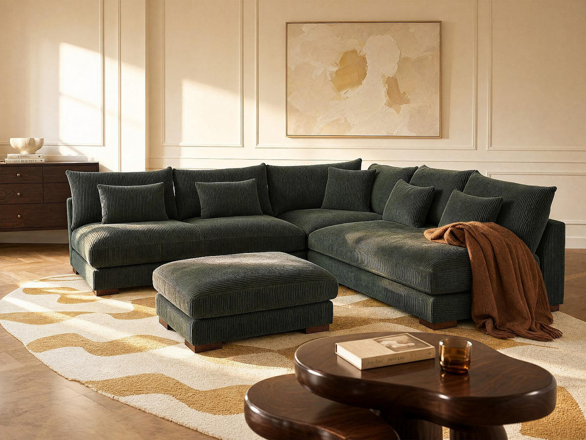 SOFA - 7 Personen - samt - grün Sperone - Grün, Holz/Textil (275/85/275cm) - Vente-Unique