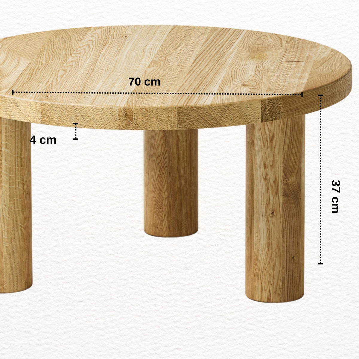 COUCHTISCH Eichenholz vollmassiv rund Naturbelassenen 70/70/37 - Naturfarben, Holz (70/70/37cm)