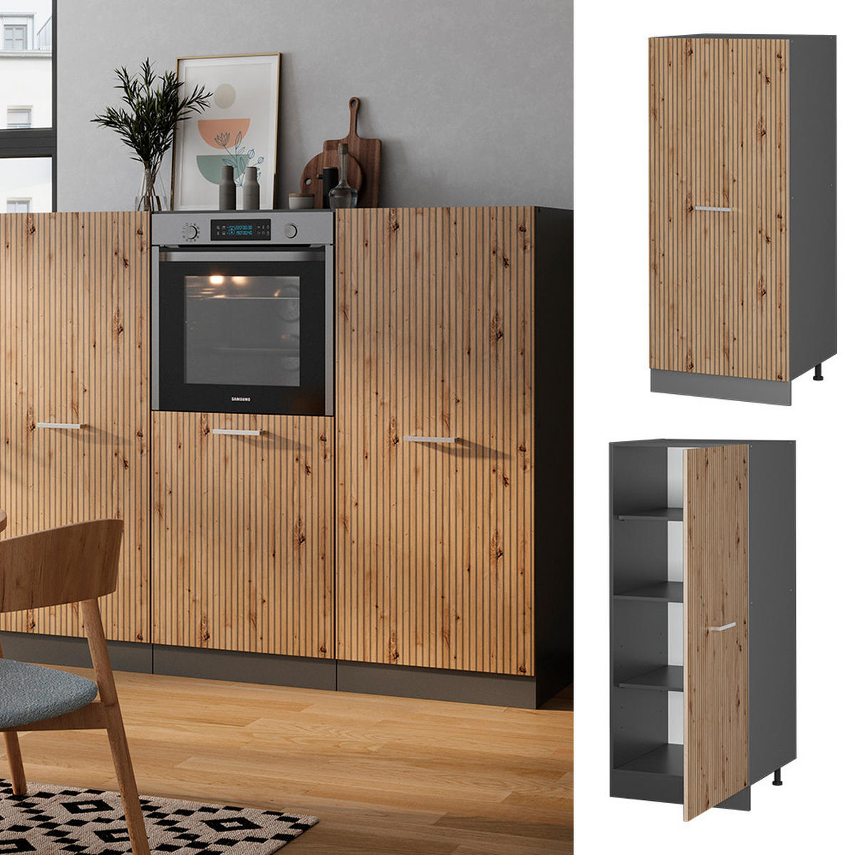 VORRATSSCHRANK R-Line Artisan-Eiche 60 cm - Anthrazit/Eiche Artisan, Holzwerkstoff (60/143/57cm) - Vicco