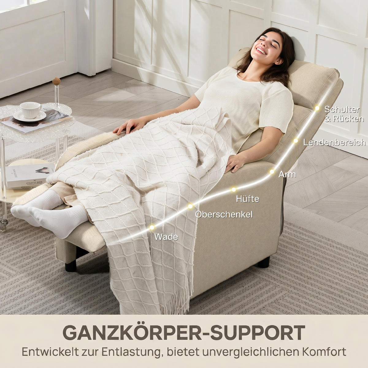 RELAXSESSEL Polyester Beige - Beige, Textil (67/98/87cm) - HOMCOM