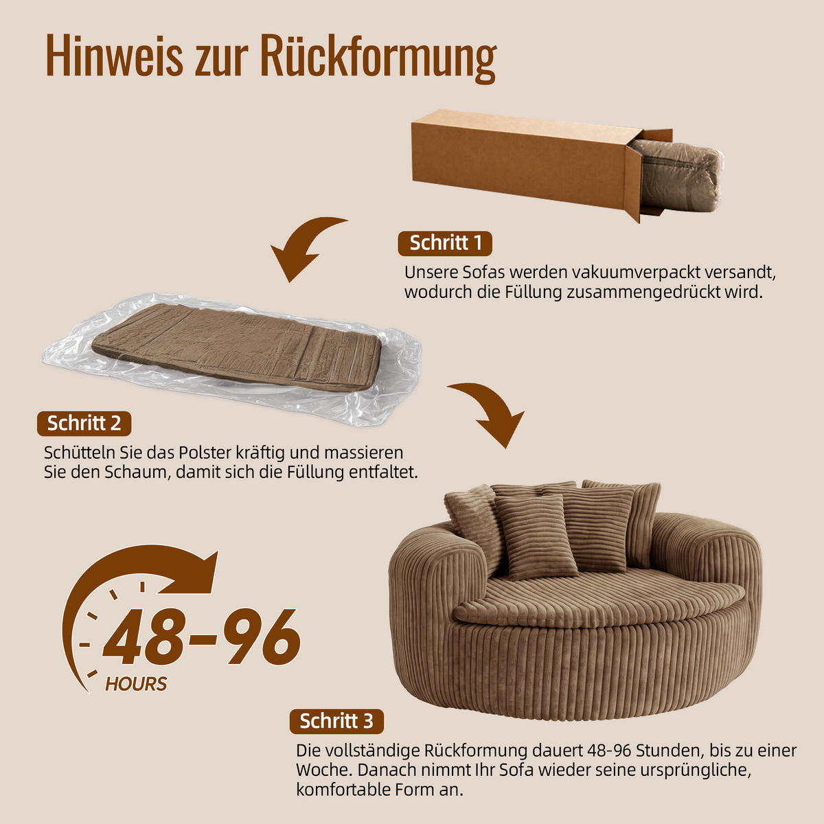 SITZSACK Cord Extrabreit mit 5 Kissen - Sandfarben, Textil (145/59/133cm) - Urban Meuble