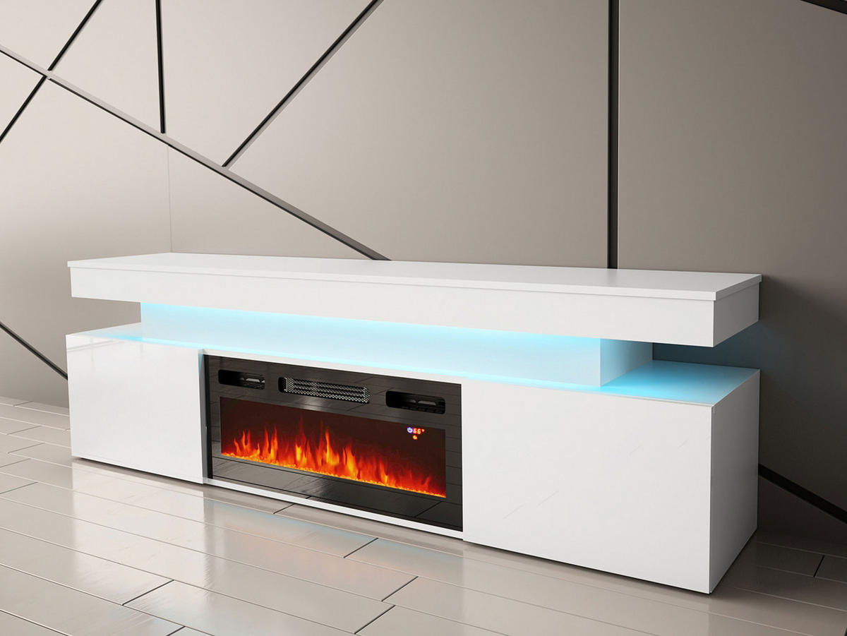 TV-LOWBOARD EF 2D Glossa mit Kamin - Weiß, Holzwerkstoff/Kunststoff (190/59/41cm) - MIRJAN24