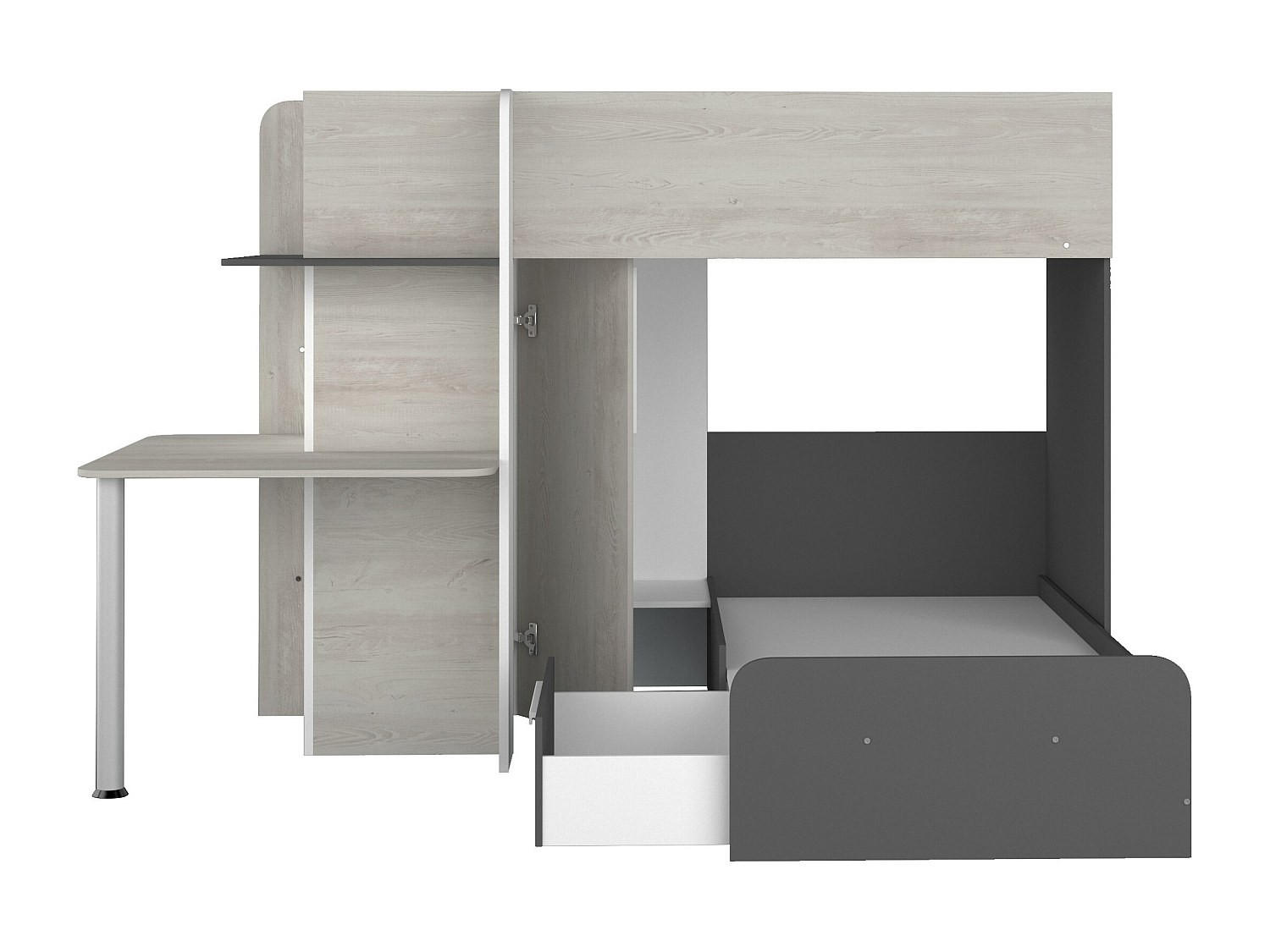 ETAGENBETT - 2 Personen - Holz, Platte - Schwarz, Hellgrau - - Schwarz/Grau, Holz (90/190cm) - Vente-Unique