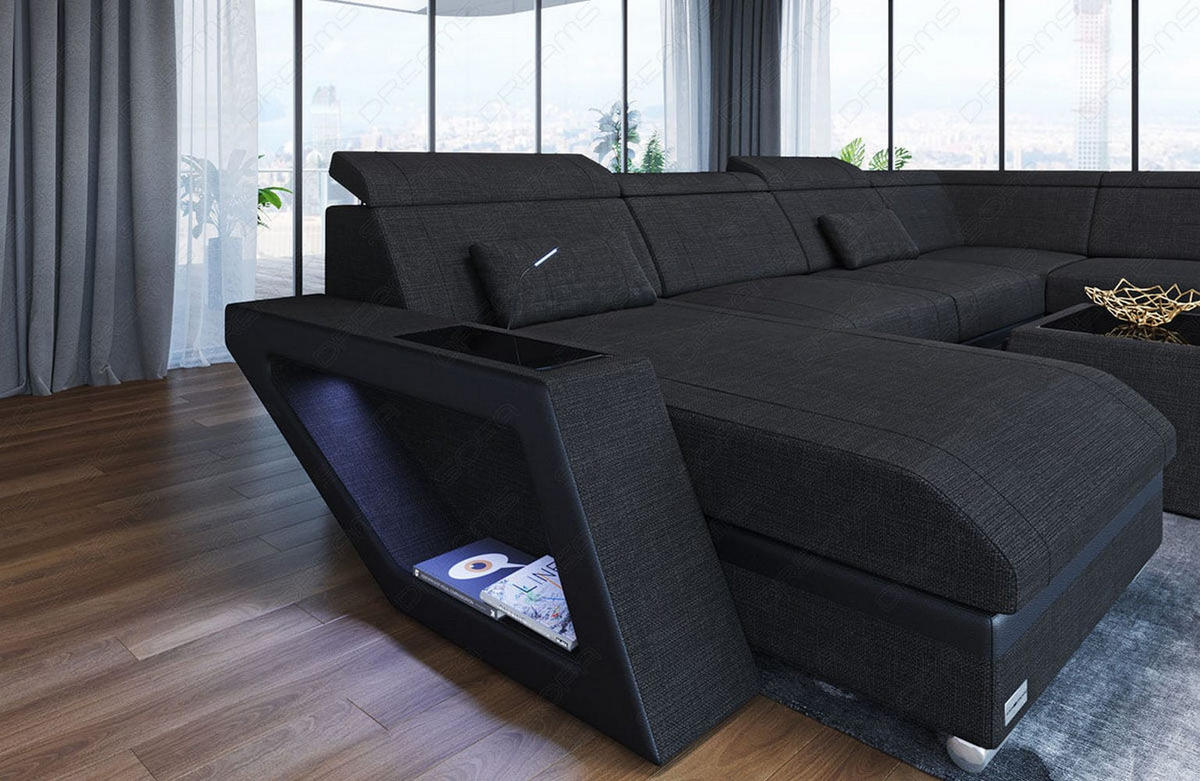 WOHNLANDSCHAFT Catania Schwarz Strukturstoff - Schwarz, Kunststoff (349/89/264cm)