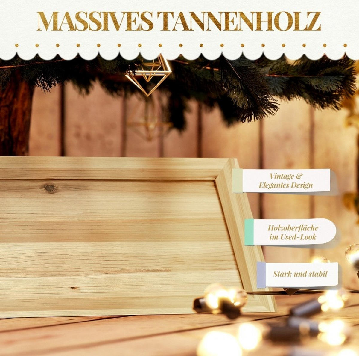 WEIHNACHTSBÄUME 65/65/27 cm natur aus Holz mit Used-Look - Naturfarben, Holz (27cm) - OKWISH
