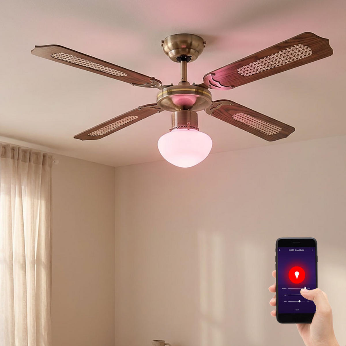 LED DECKENVENTILATOR Messing Opal - Messingfarben, Glas (106.6/52/41.5cm) - Globo Lighting