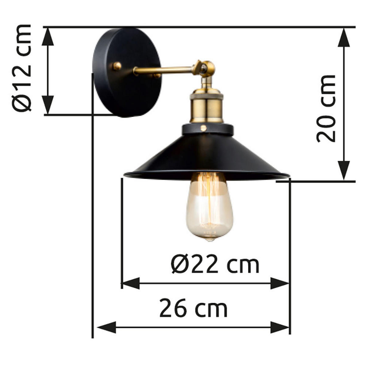 WANDLEUCHTE LENIUS Metall Schwarz schwenkbar - Schwarz, Metall (22/20/26cm) - Globo Lighting