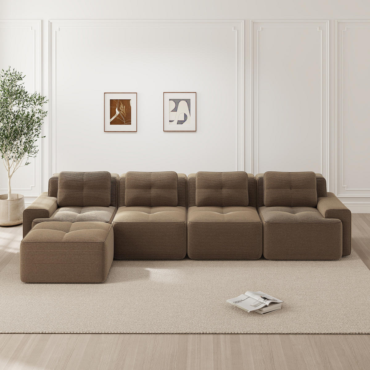 4-SITZER ECKSOFA Cord Braun rutschfest - Braun, Textil (382/177cm) - WISHDOR
