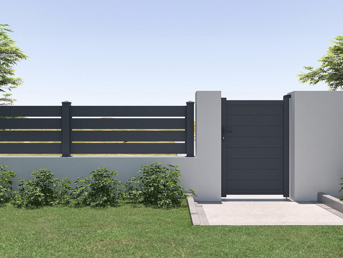 ZAUN - 168cm x 15.3cm - Aluminium - anthrazitgrau - PRIMO - Anthrazit, Metall (168/69cm) - Vente-Unique