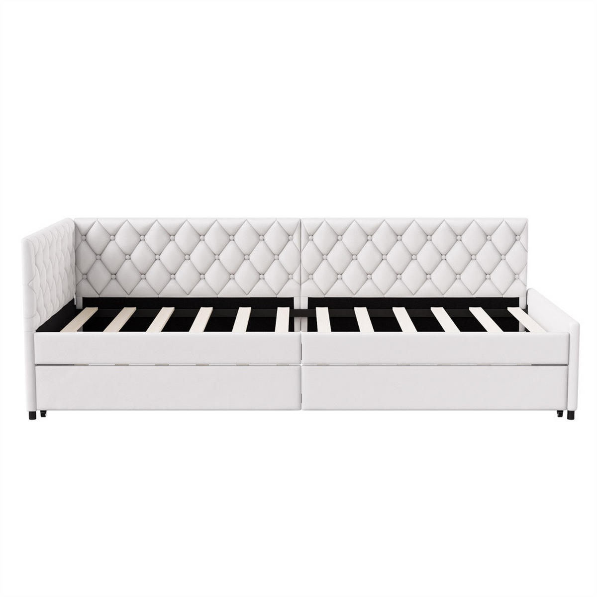 POLSTERBETT 90x200 cm mit Ausziehbares Bettgestell - Kopfteil im Nieten-Design - ohne Matratze - Samtstoff - Beige - Beige, Textil (90/200cm) - DELFA
