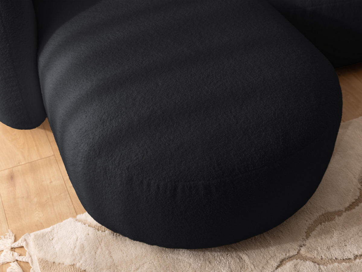 ECKSOFA Nuvola mit abgerundetem Design Schwarz Bouclé-Stoff - Ottomane Links - Schwarz, Holz/Kunststoff (190/146cm) - S-Style Möbel