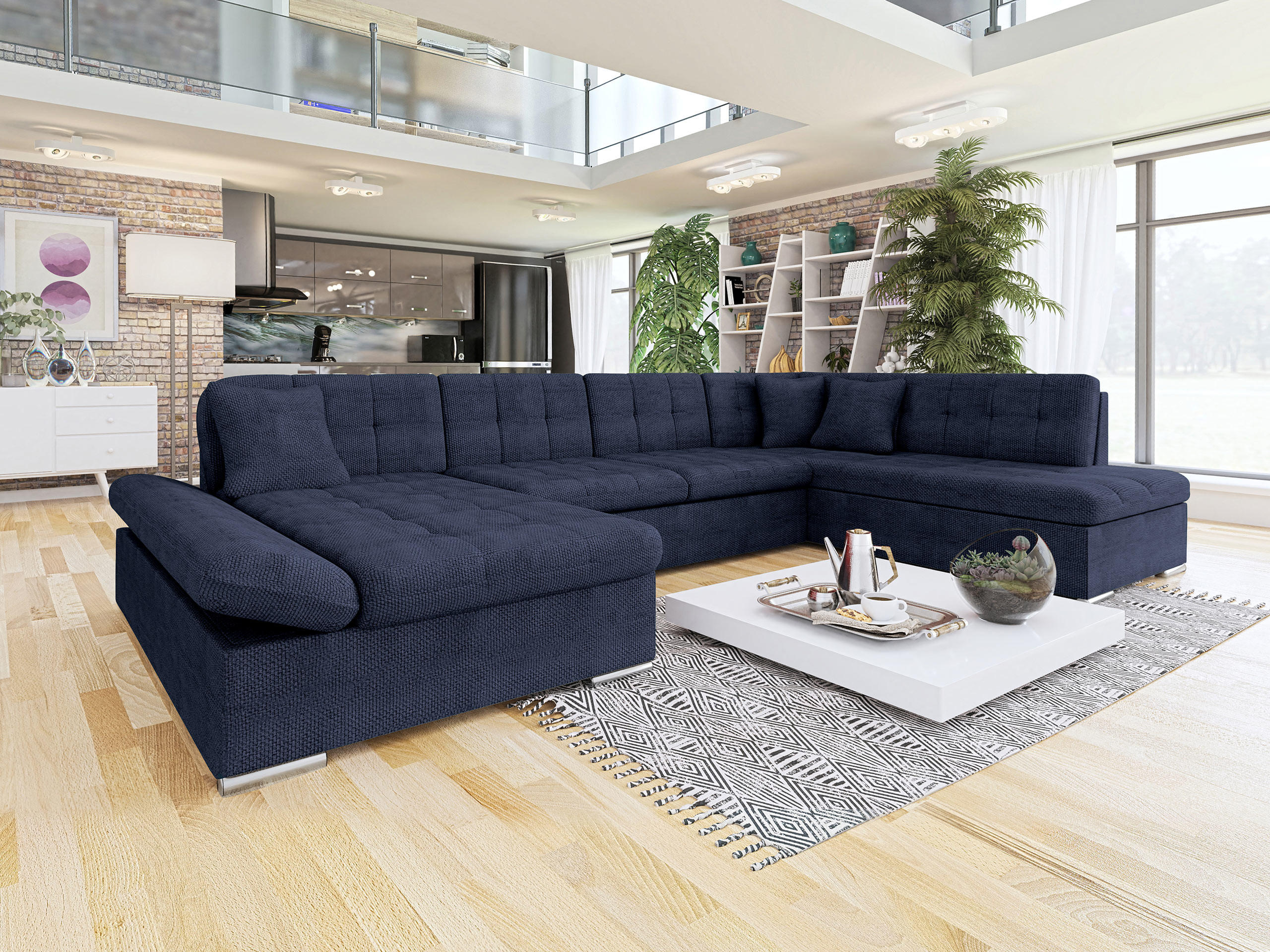 ECKSOFA Bergen, Seite: Links - Blau/Silberfarben, Holz/Textil (345/76/205cm) - MIRJAN24