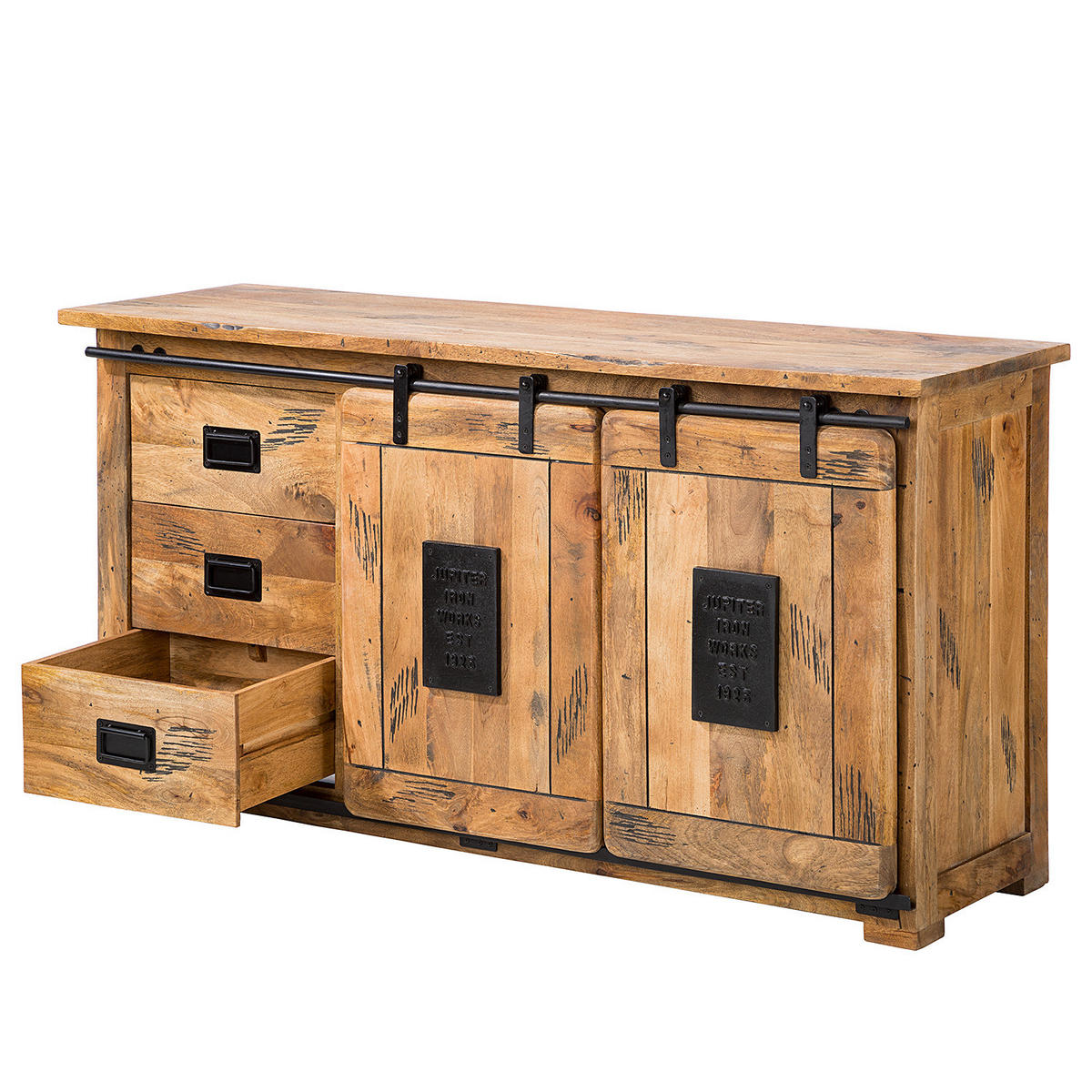 SIDEBOARD - Mango massiv / Eisen - Mango / Schwarz - Braun, Holz/Metall (150/80/45cm) - home24